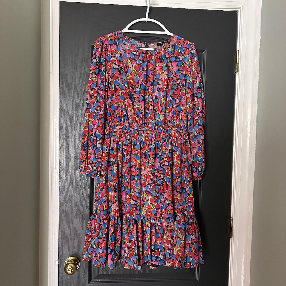 NWT Bright Floral Smocked Waist Ruffle Trim J.Crew Dress | Size M